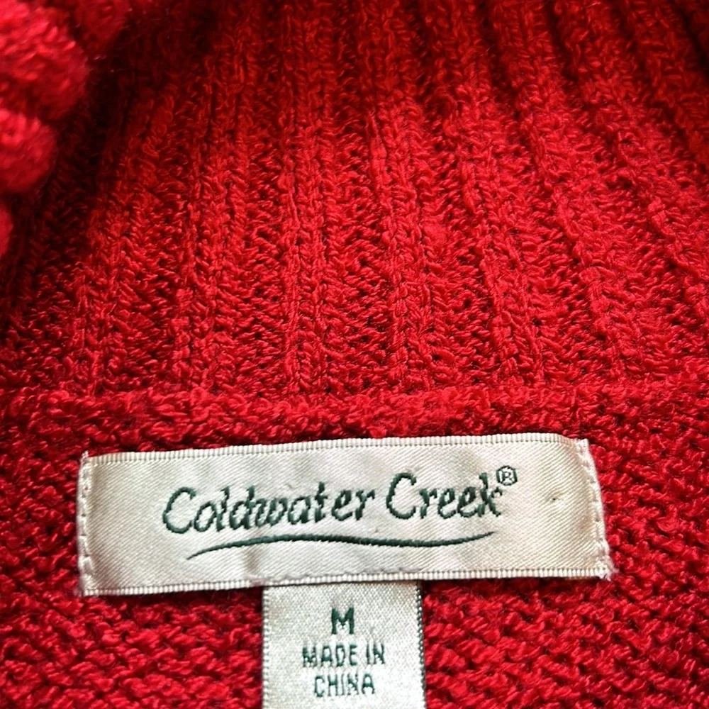 Red, Cowl neck embroidered sweater. Decorated cuffs & heart centered on front. - Picture 2 of 3